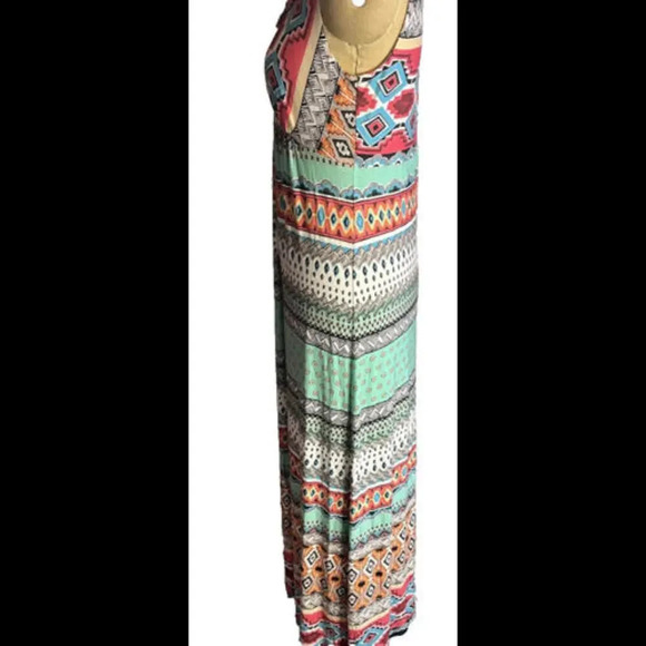 Chicos Floral Aztec Colorful Boho Hippie Stretchy Printed Maxi Dress Size 0 NWT - Picture 3 of 12